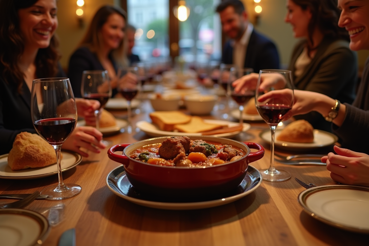 Amis partageant un cassoulet convivial à Paris