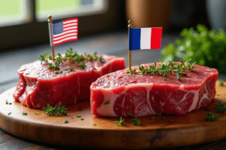 Entrecôte bio française et steak USDA Choice côte à côte