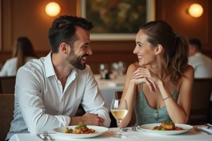 Couple élégant partage un repas gastronomique dans un restaurant
