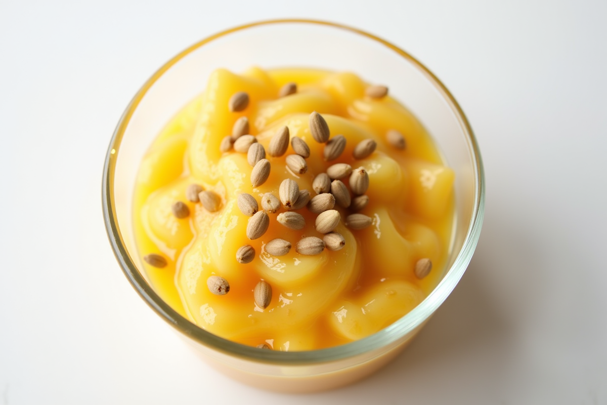 Dessert crémeux aux fruits de la passion en bol blanc