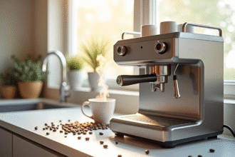 Machine à café en inox dans une cuisine lumineuse