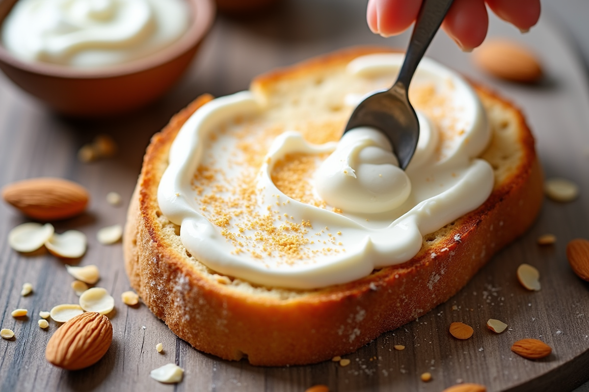 Tartine avec creme d amandes fraiche et amandes
